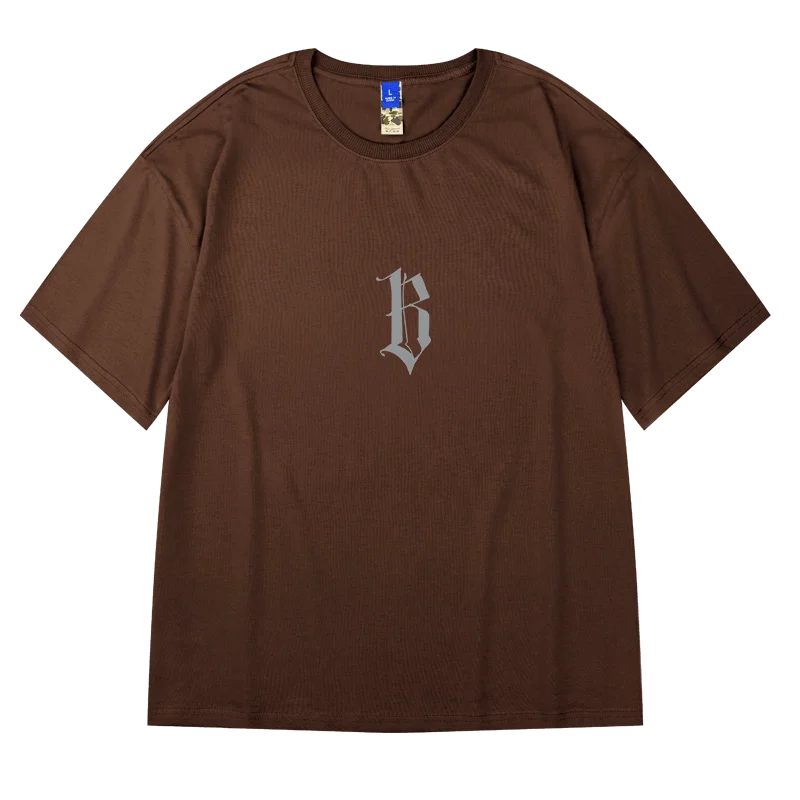 Abfer Summer Fashion  Versatile Brown Oversized T Shirt Half-sleeved Men Women B Letter Graphic T Shirts Hip Hop Cotton Tshirt