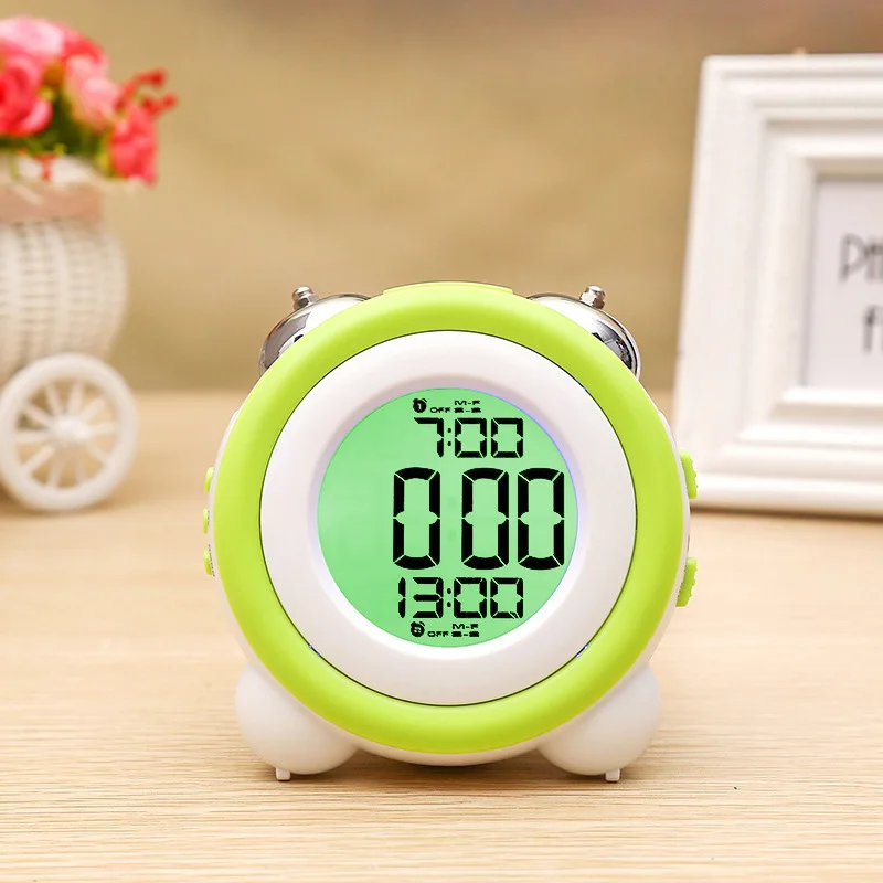 Creative large volume simple three-dimensional led alarm clock silent luminous electronic clock double bell two sets of alarm cl