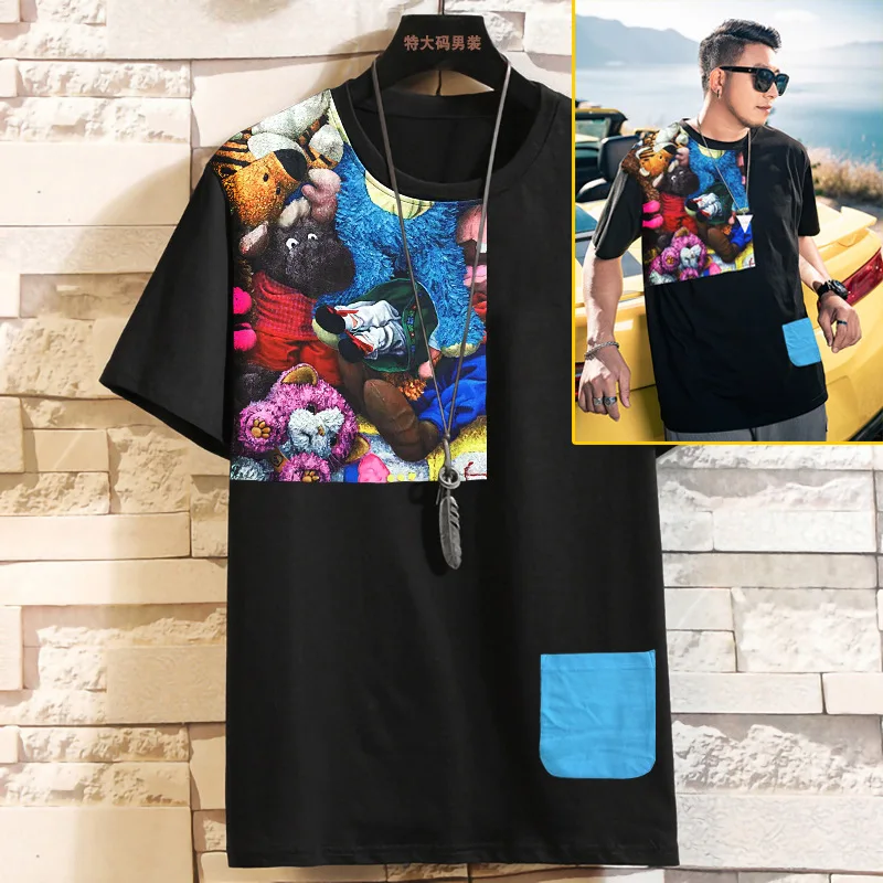 

Plus size O neck short-sleeved T-shirt summer Large men's printed T-shirt casual loose stitching T-shirt 10XL 11XL 12XL