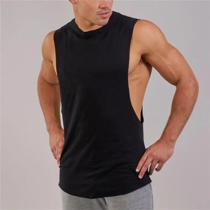 Bodybuilding Drop Armhole Tank Top Mens Cartoon Gym Stringer Summer Fitness Solid Clothing Loose O-neck Sleeveless Vest