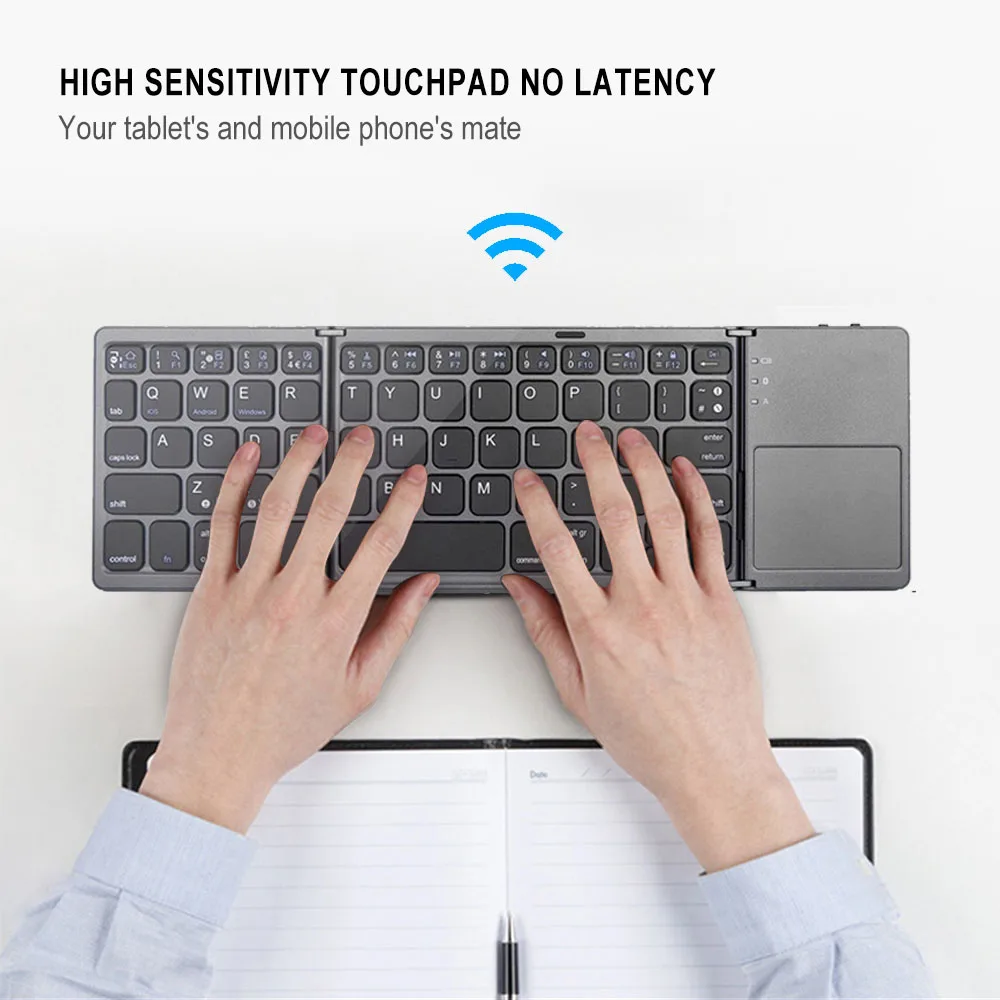 VONTAR Portable Folding Russian Wireless keyboard BT Rechargeable BT Touchpad Keypad for IOS/Android/Windows ipad Tablet
