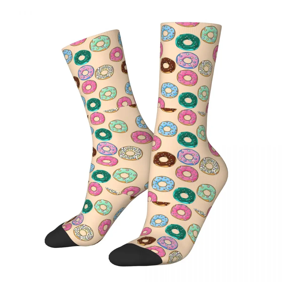 

Funny Crazy compression Collection Sock for Men Hip Hop Vintage Donut Dessert Happy Seamless Pattern Printed Boys Crew Sock