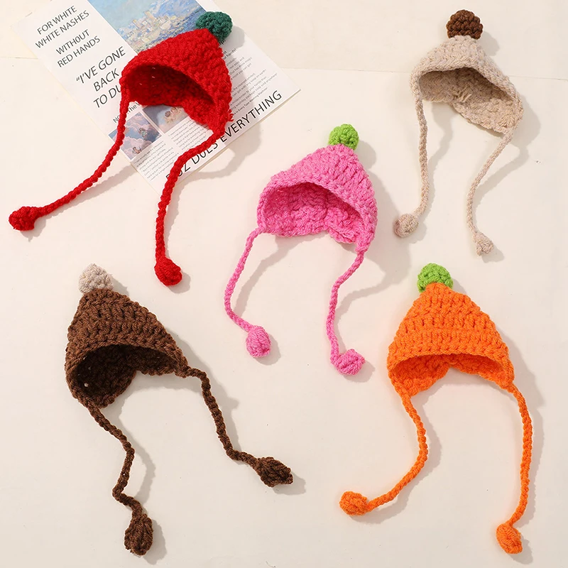 2Pcs Cute DollHouse Doll Hat Mini Straps Handmade Woven Hook Knitted Woolen Head Covers DIY Doll Decoration Toy For Children