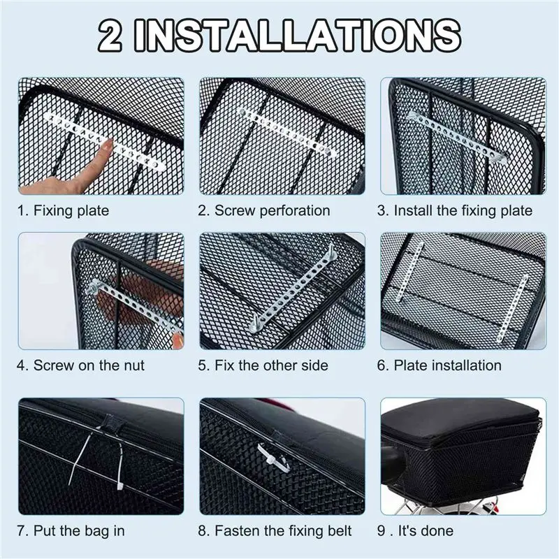 NEW HOT In Stock-Rear Bike Basket Large Capacity Rear Bicycle Cargo Rack Mount Metal Wire Bike Storage Basket With Waterproof Co