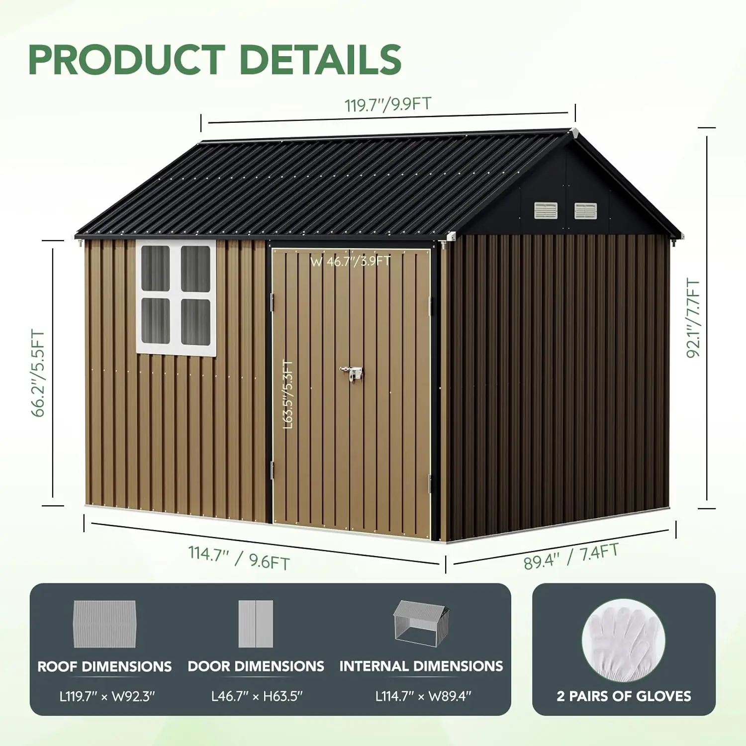 10X8Ft Outdoor Steel Storage Shed With Lockable Doors, One Big Window,Ideal For Garden, Backyard, Patio Storage,Brown