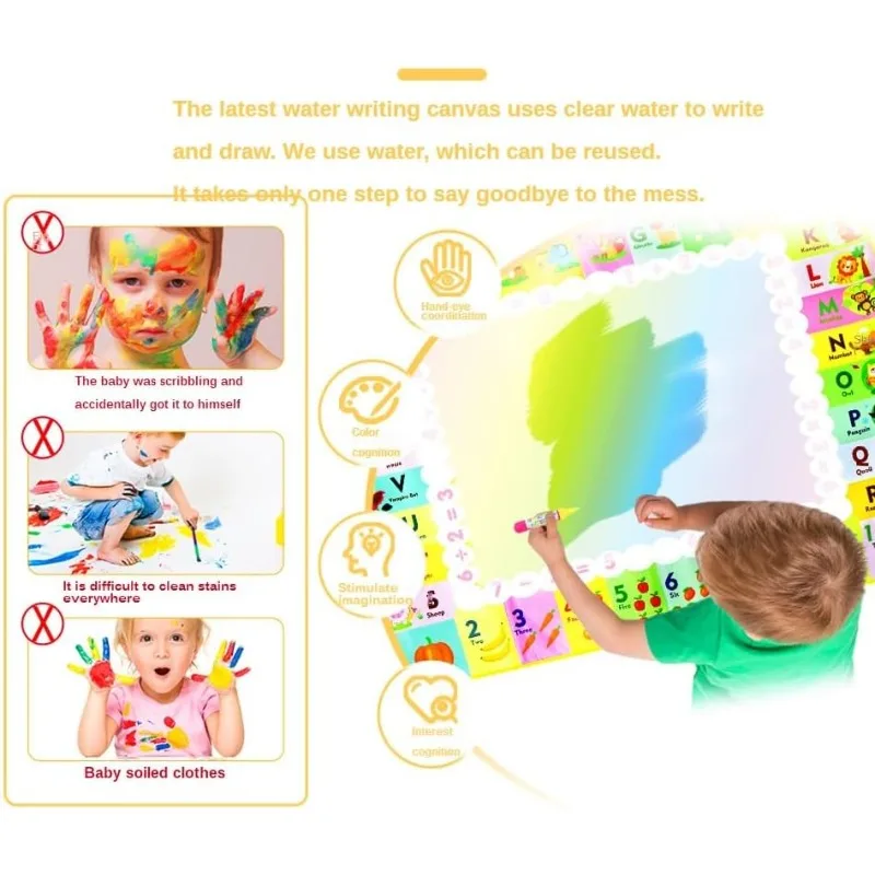 100x80CM Magic Water Drawing Mat Coloring Doodle With Reusable Magic Pens Montessori Painting Board Educational Toys Kids Gifts