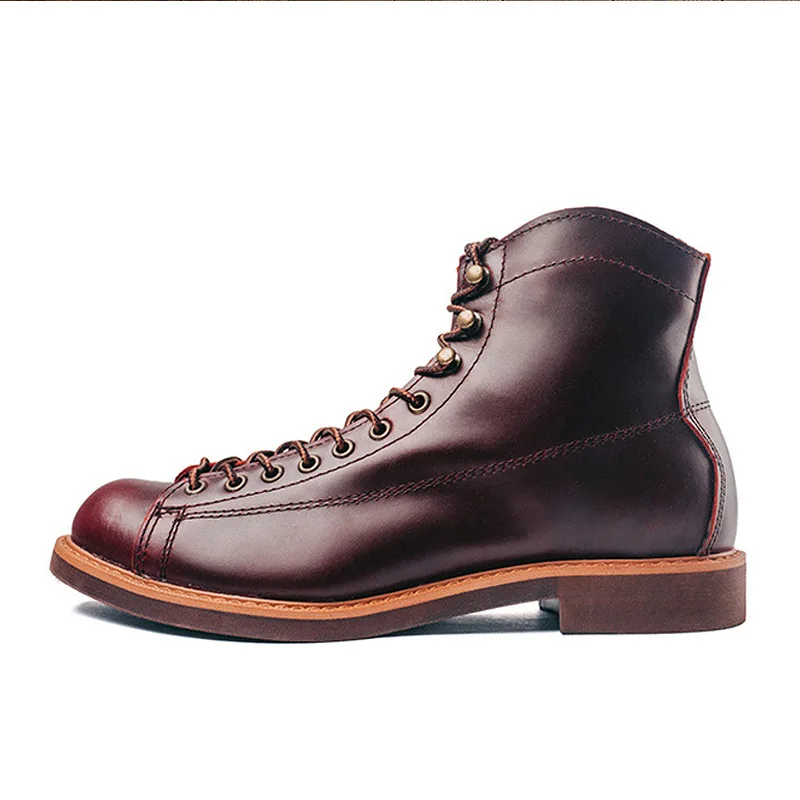 Vintage Genuine Leather Men Shoes Work Welted Dress Men Ankle Boots Motorcycle Boots Men