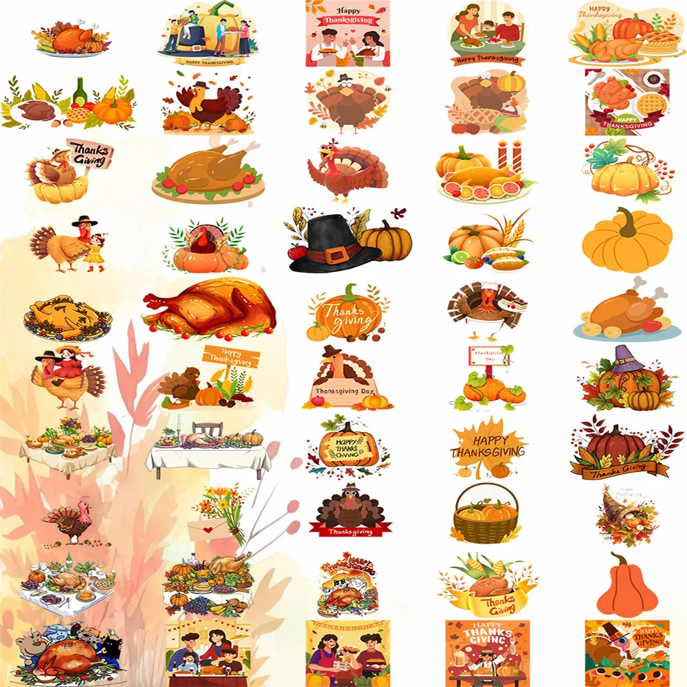 50Pcs Thanksgiving Turkey Graffiti Stickers Cross-border Cartoon Festival Animal DIY Skateboard Luggage Stickers Waterproof view 3