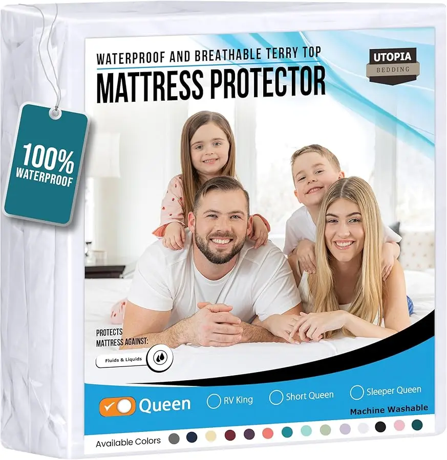 

Waterproof Mattress Protector Queen Size, Premium Terry Mattress Co er 200 GSM, Breathable, Fitted Style with Stretchable Pocket