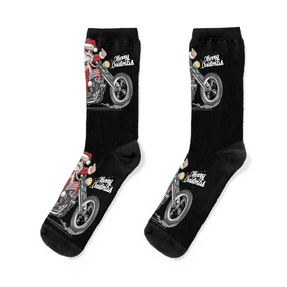 Biker Christmas Gift, Biker Santa Riding Motorcycle Socks anti-slip retro japanese fashion Men's Socks Luxury Women's