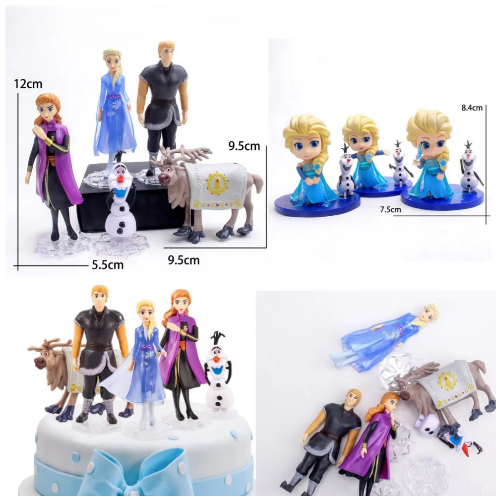 Disney Frozen The Snow Queen Princess Anna Elsa Action Figure Kristoff  Olaf PVC Dolls Collection Birthday Party Cake Gift Toys