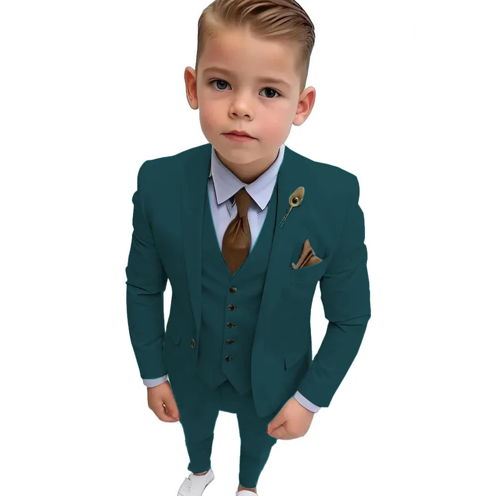 Fashionable 3-Piece Boys Suit Set Elegant Children's Tuxedo with Jacket Vest Pants for Banquet Party Wedding Guest Outfit 2-20T
