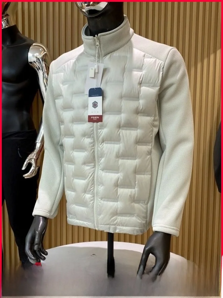 

Легкая мужская зимняя куртка-пуховик для активного отдыха, белая, с воротником-стойкой, на молнии, 3D ветрозащитная, из поливолокна