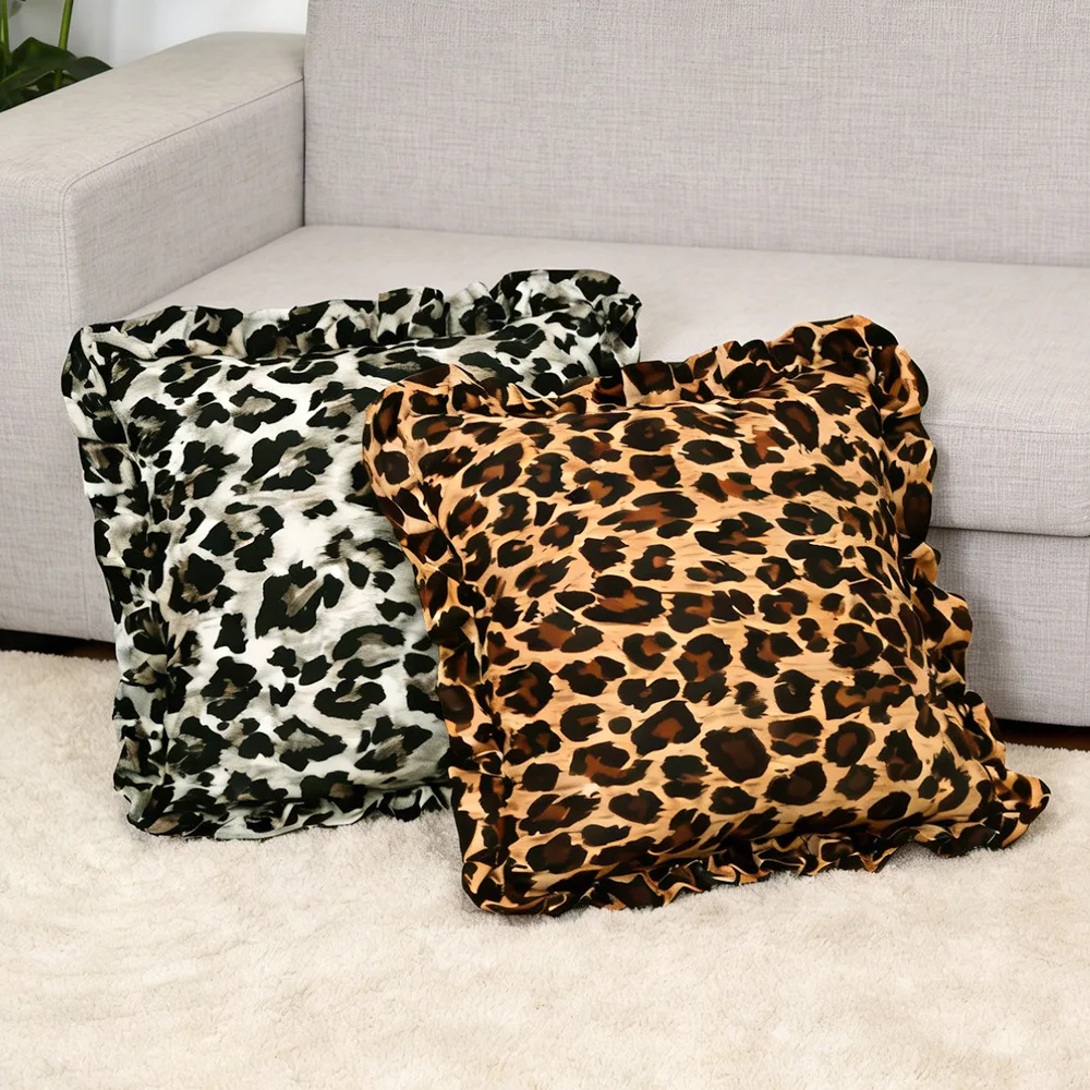 Fashionable Leopard Print Cushion Cover Soft Velvet Ruffle Edge Pillow Covers Decorative 45*45cm Pillow Case for Sofa Home Decor