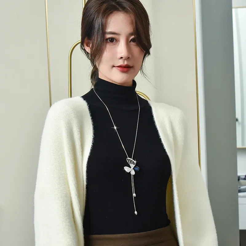 Новая модная цепочка для свитера с кисточками и бабочками для женской длинной осенне-зимней одежды, аксессуары, ожерелье