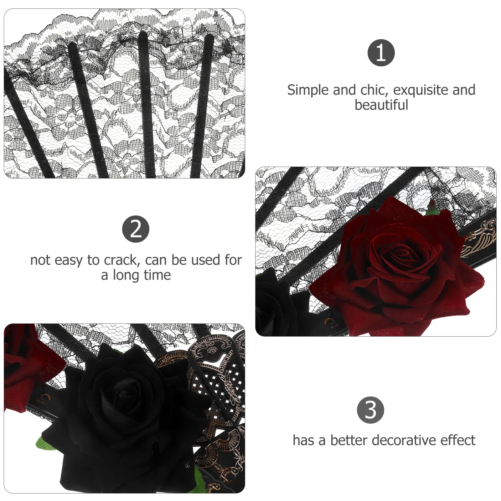 

Retro Rose Fans H held Lace Folding Fan Vintage Party Decoration Strong Structure Long Use Unique Design Wedding Japanese Style