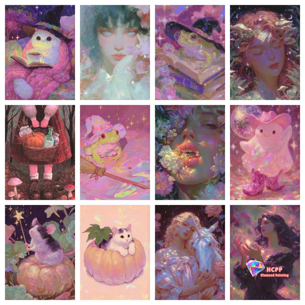 Klassischer Fantasy-Halloween-Haustier-Frosch, funkelnder Kürbis, Disco, süßer Geist, quadratisch, rund, Diamant-Gemälde, Wandkunst, Bilder, Heimdekoration