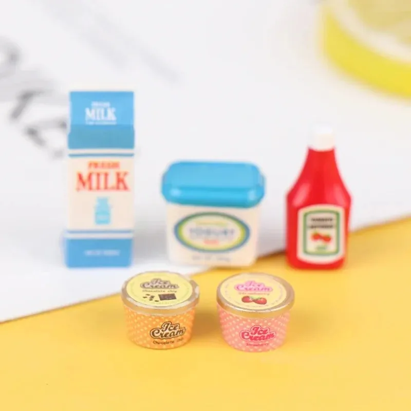5Pcs/Set 1:12 Dollhouse Tomato Sauce Iced Yogurt Miniature Food Toy Model Dolls Kitchen Decoration Accessories Toy view 5