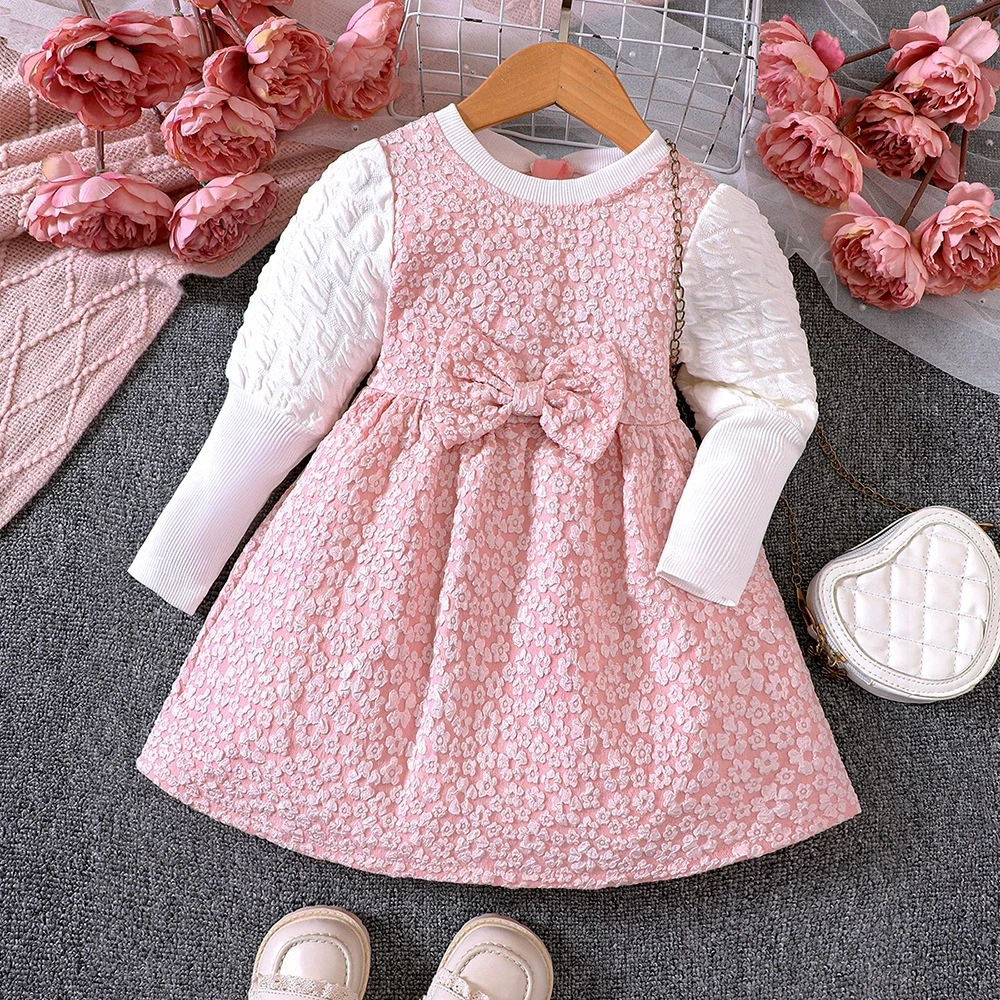 

Elegant Kids Girls Puff Sleeve Dress Princess Baby Girls Dress Birthday Party Gown With Bow Children Outfits For 2 3 4 5 6 7 Y