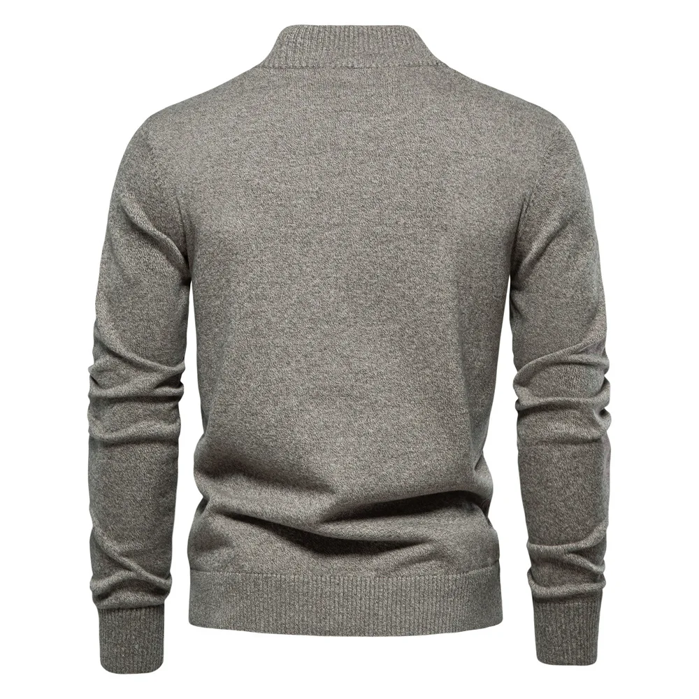 New Men's Cotton Knitted Cardigan Stand Collar Turtleneck Button Sweater Jacket High Quality Autumn Business Casual Outerwear
