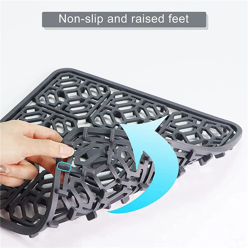 AA19 4X Sink Mat Kitchen Sink Protector For Bottom,Stainless Steel Or Porcelain Bowl Sink, Silicone Grey Non-Slip