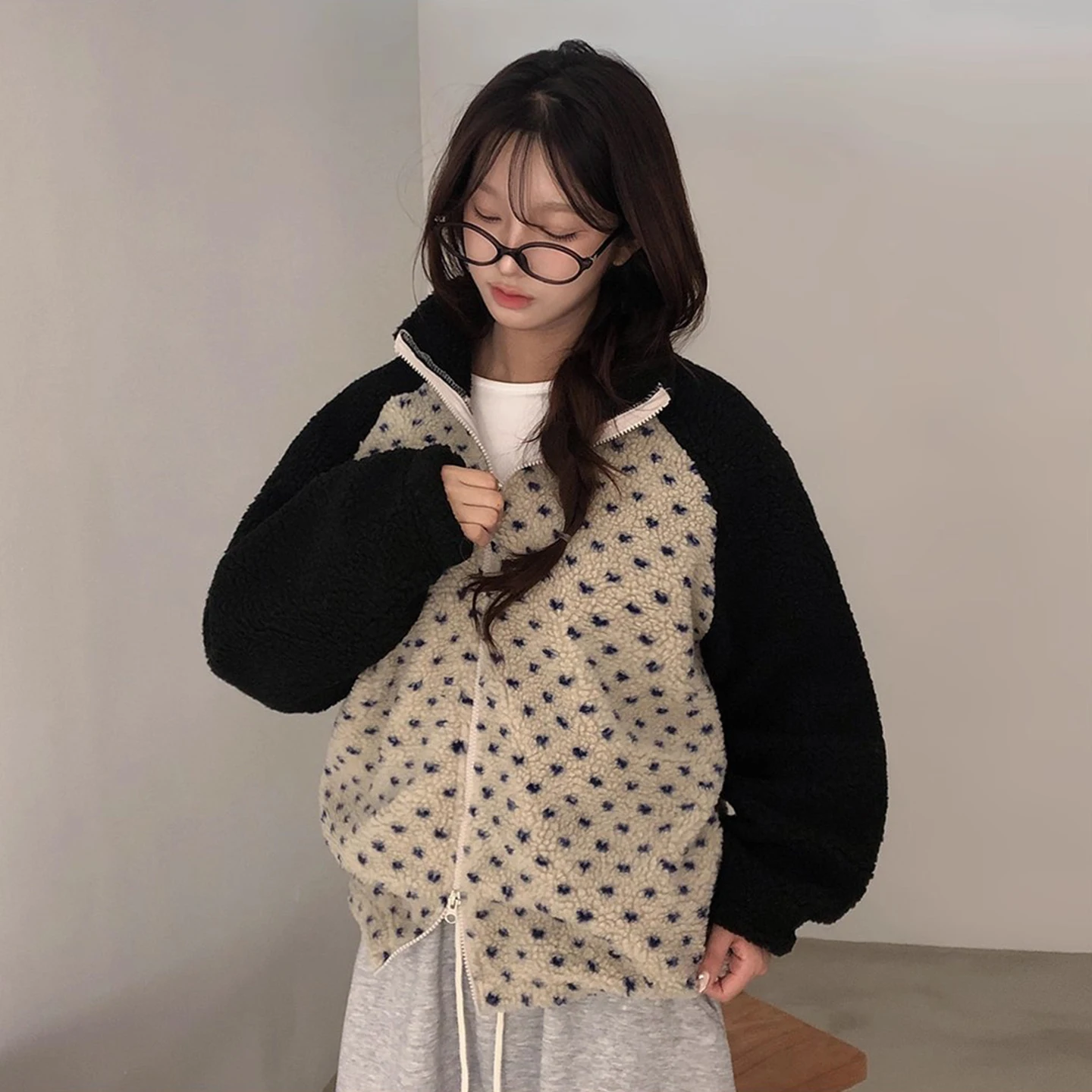 Thiened Long Sve ラムファースウェットジャケット女性のダブルジッパーパーカーコート冬の新しい Sle 暖かい綿の服