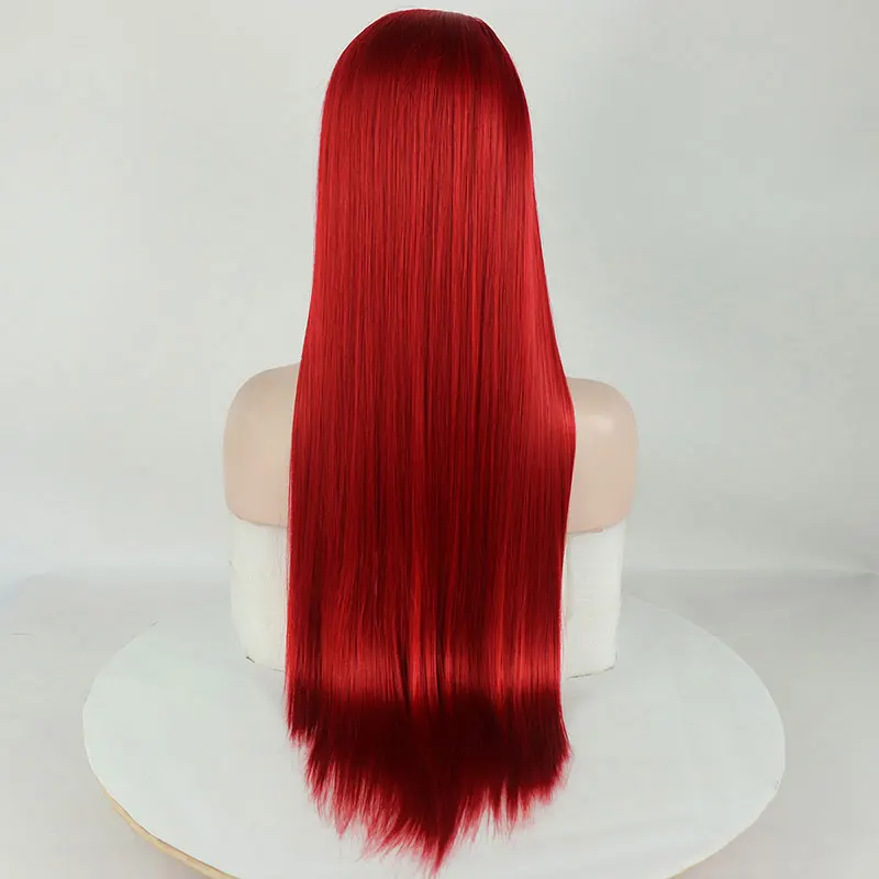 Bombshell Fire wig sintetis lurus merah 13x4 Lace Front wig tanpa lem kualitas tinggi serat rambut tahan panas untuk wig wanita putih