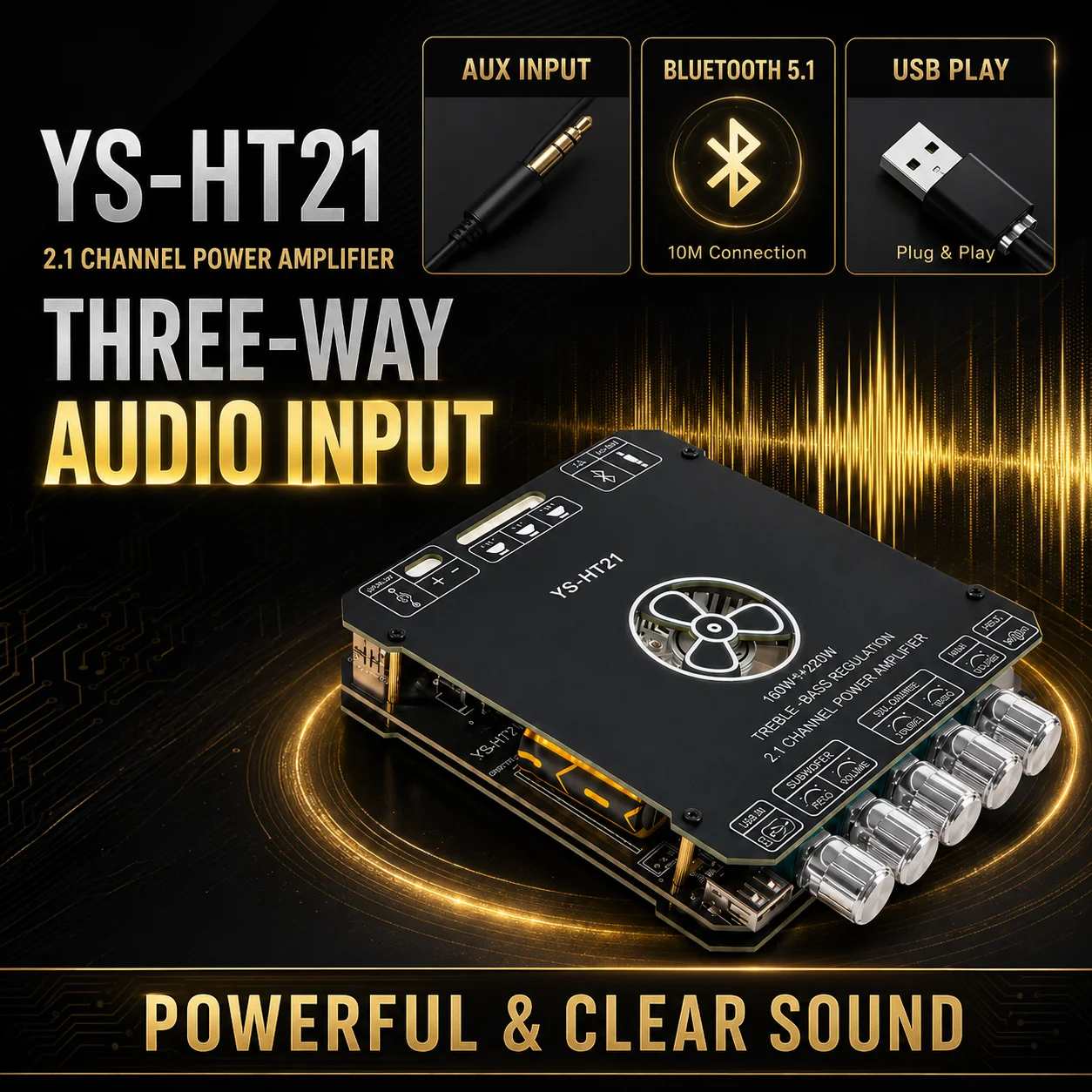 YS-HT21 YS-MT21 Bluetooth 2.1 Channel Amplifier Board 50W×2+100W 160W×2+220W HiFi Subwoofer AUX USB DIY Speaker Amp