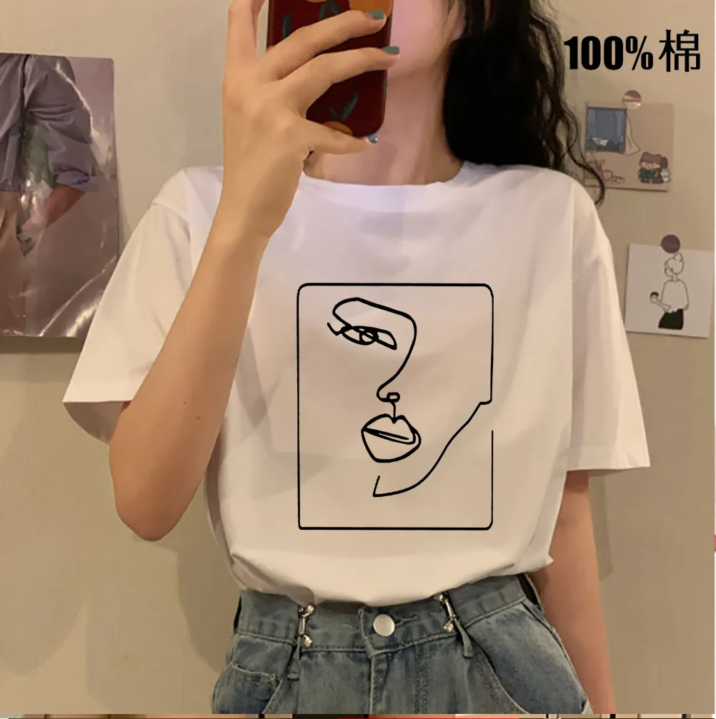 Face abstract simple Women tshirt Cotton Casual Funny t shirt Gift For Lady Yong Girl Top Tee Drop Ship