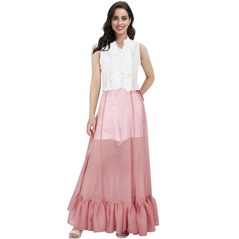 

Movie Poor Things Costume White Sleeveless Shirt Pink Skirt Dress Belle Baxter Cosplay Outfits for Women