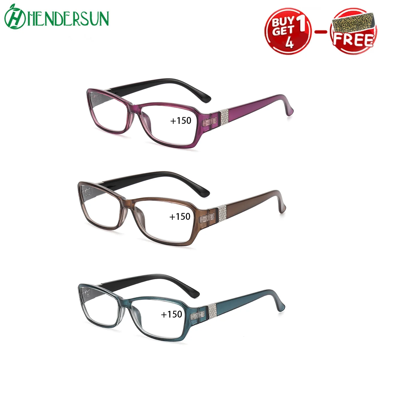 3 pairs of square-frame HD presbyopic glasses for men and women, relieving fatigue with stylish metal accessories.