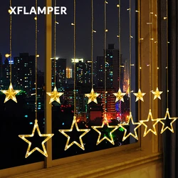 Cadena de luces LED con forma de estrella, cortina de luz blanca cálida, impermeable, 8 modos, para Ramadán, fiesta, dormitorio, boda, decoración de Navidad, 138led