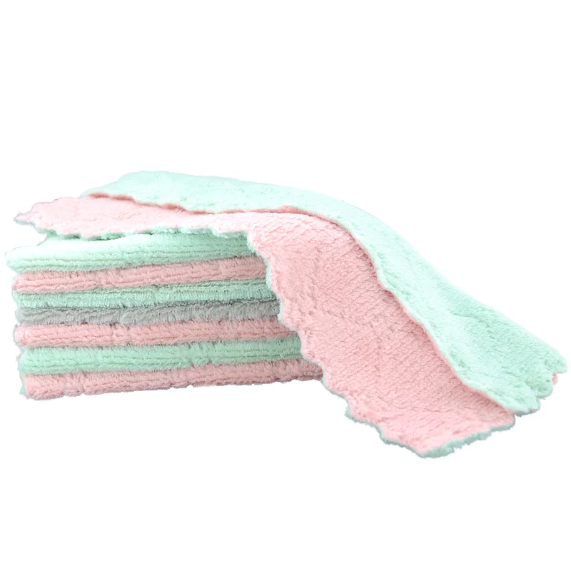 5/10pcs Soft Reusable Dish Towels, Thickened Coral Fleece CleaningRags, Household Absorbent Non-shedding Dishwashing Cloth,Doubl
