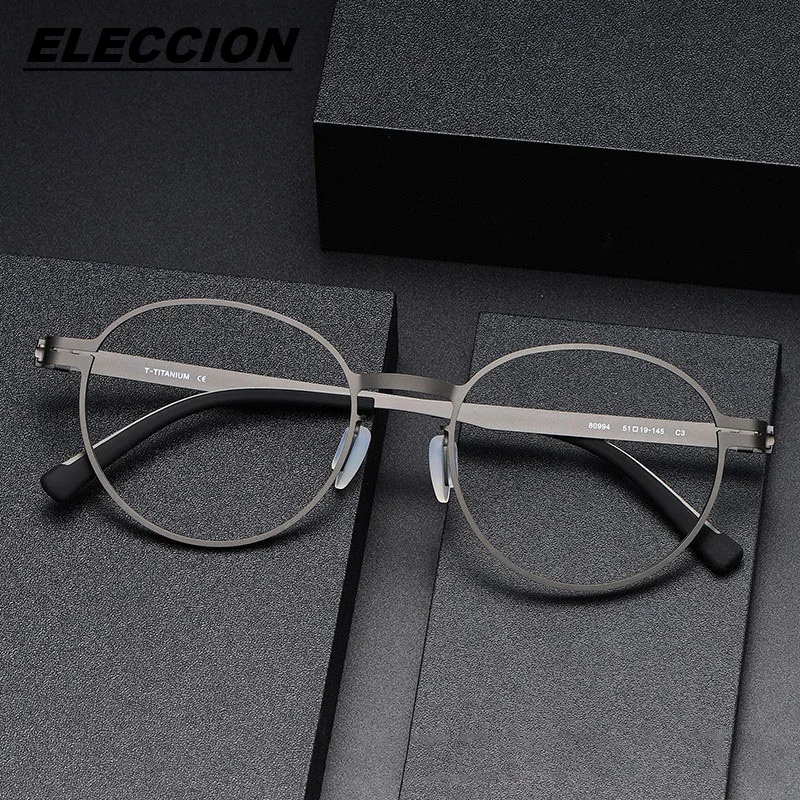 

ELECCION Glasses Frame Women New Ultralight Titanium Round Screwless Eyewear Optical Myopia Prescription Eyeglass Frame Men