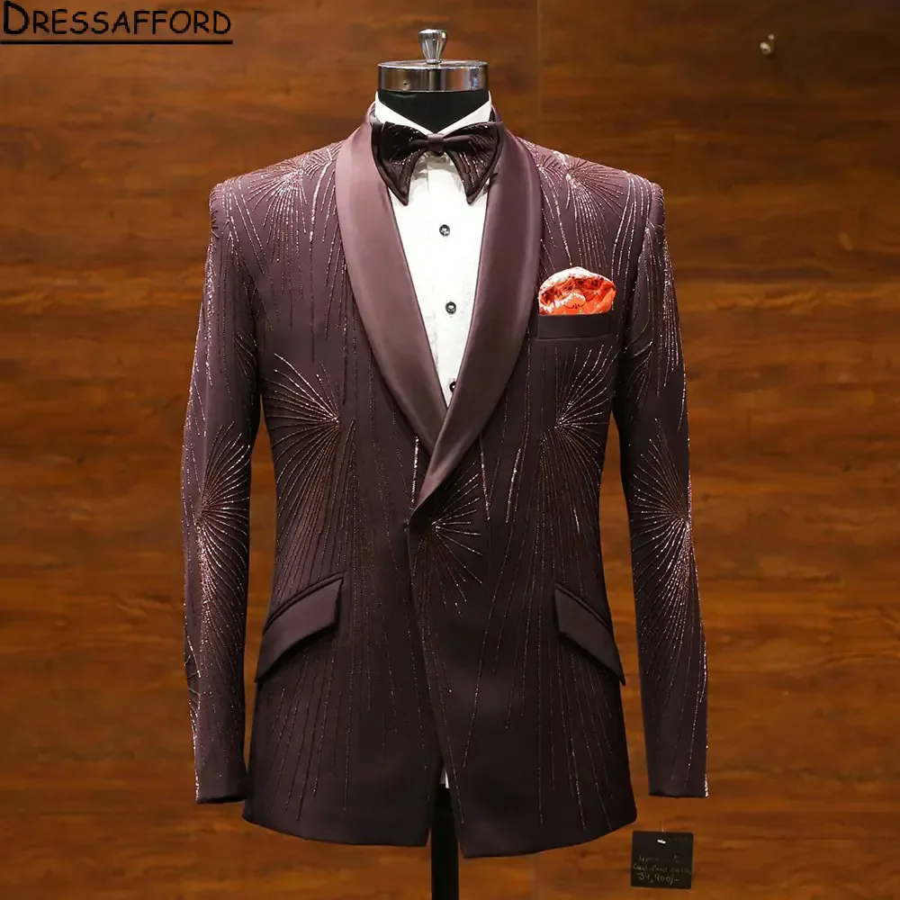 Burgunder 2 Stück Blazer Hosen Männer Anzüge Glitzer Pailletten Smoking High Fashion Hochzeit Abschluss ball plus Größe nach Maß