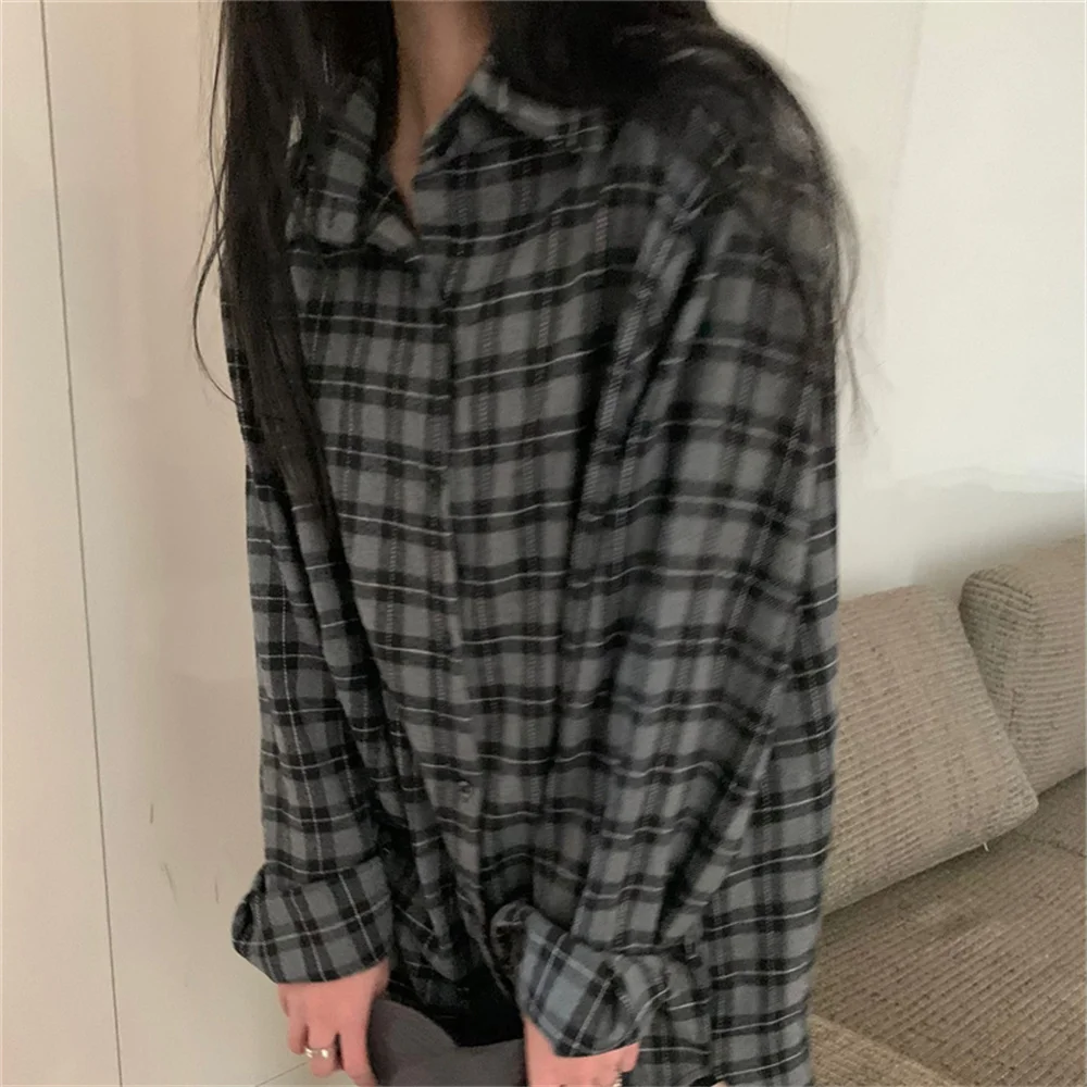 Alien Kitty Spring Shirt Coats Women All Match Plaid Chic Oversize New 2023 Loose Office Lady Vintage Full Sleeve Casual OL