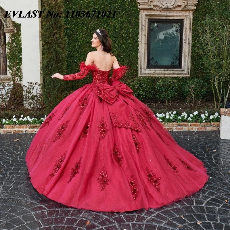 EVLAST индивидуальное блестящее красное бальное платье Quinceanera платье с 3D цветочной кружевной аппликацией корсет из бисера Sweet 16, Vestidos De Anos SQ398