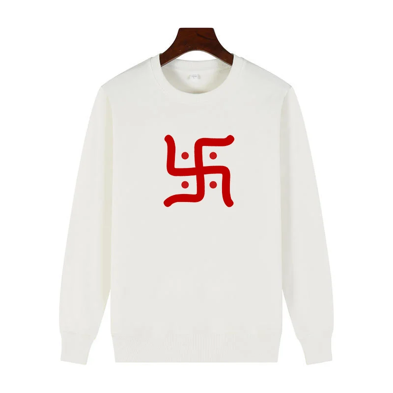 Hindu Swastika Classic graphic sweatshirts winter cotton Round neck and velvet hoodie thick sweater hoodie Men's sportswear