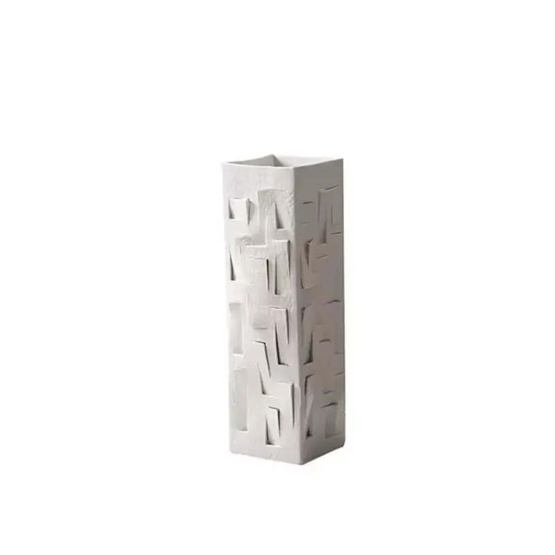 

Modern Art Platinum Square Vase Ornament Hotel Entrance Dining Table Geometric Flower Ornament