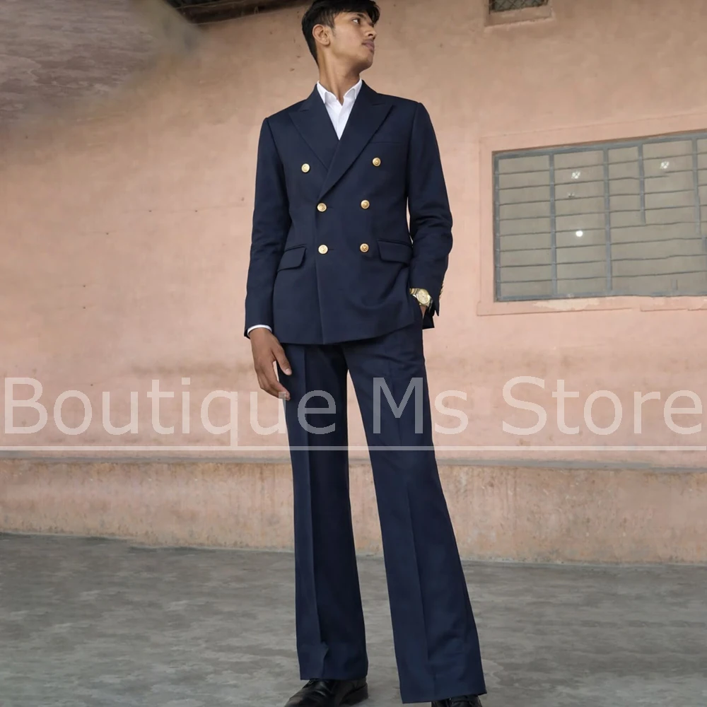 

Мужской двубортный костюм-двойка темно-синего цвета, приталенный, однотонный, для деловых встреч, свадеб, вечеринок, выпускных, смокинг для джентльменов