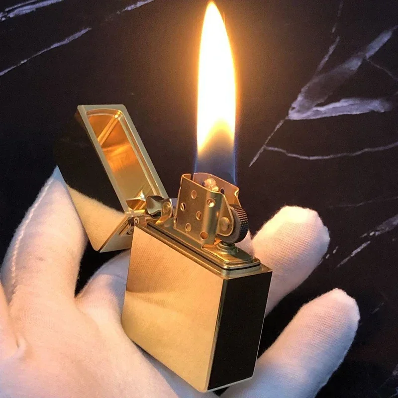 ZORRO 915S Handmade Thicken Brass Heavy Armor Retro Trench Oil Hinge Laser Double-Sided Engraving Kerosine Lighters Smoking Tool
