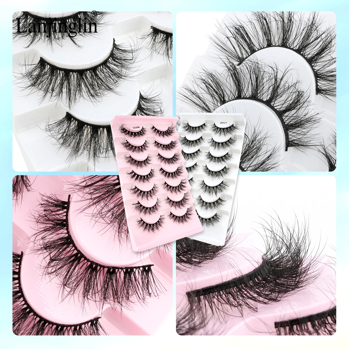 Lanjinglin 3/7 Pairs Natural Long False Eyelashes Dramatic Soft Fluffy 3D Mink Lashes Wispy Mink Eye Lashes Thick Cils ﻿