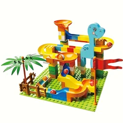 Marble Run Building Blocks Dinosaur Park,Early Education STEM Toy Bricks Maze Set Children's Birthday/Festival Gift