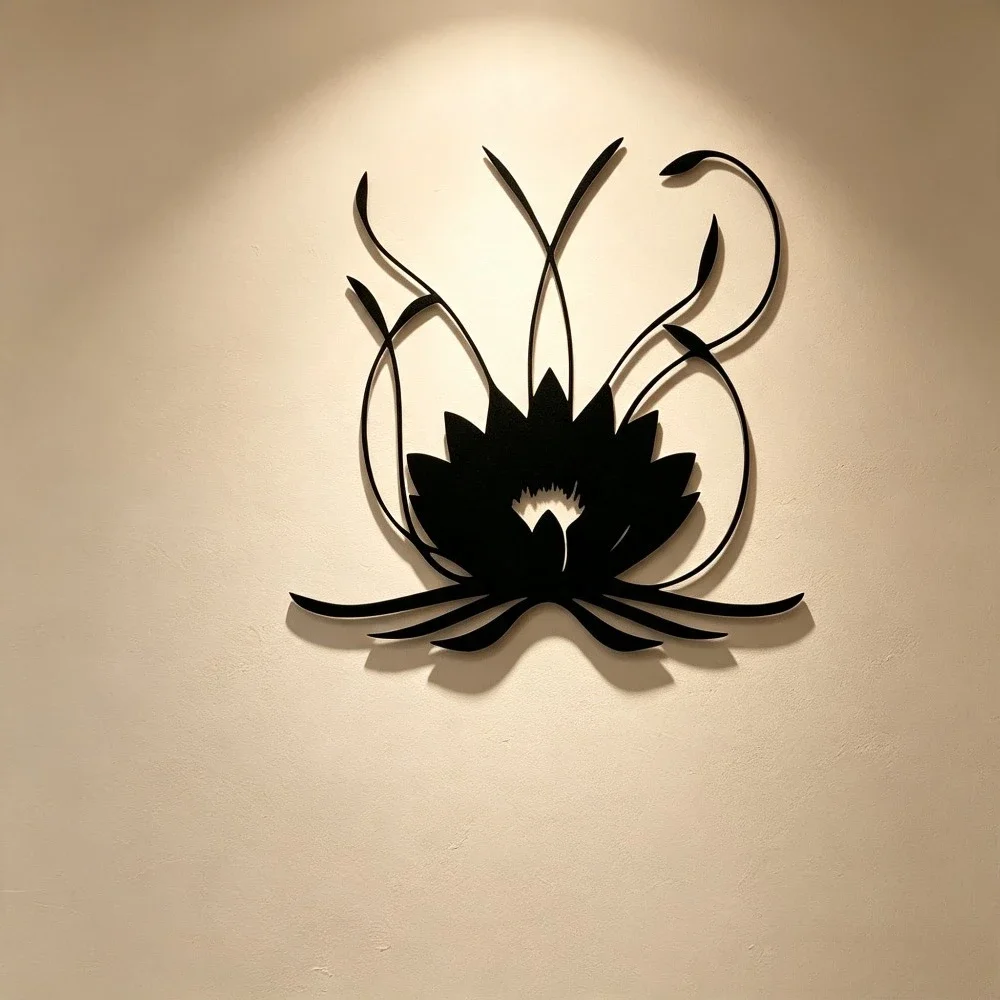CIFBUY Modern Minimalist Black White Iron Art Lotus Wall Decor Simple Geometric Metal Hanging Ornament For Living Room Bedroom O