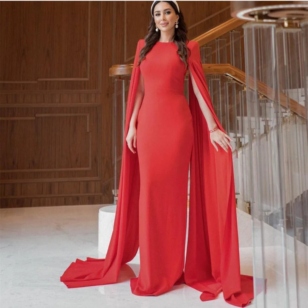 BridalAffair-Vestidos De Noche musulmanes rojos De crepé largo para mujer, Bodycon con cremallera en la espalda plisada, batas elásticas, vestidos De fiesta para mujer