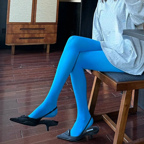 

Lake Blue Pantyhose 80D Women Legging Fashion Thigh High Bodystockings Erotic Underwear Spring Autumn Woman Velvet Bottom Tights