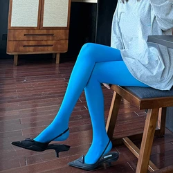Lake Blue Pantyhose 80D Women Legging Fashion Thigh High Bodystockings Erotic Underwear Spring Autumn Woman Velvet Bottom Tights