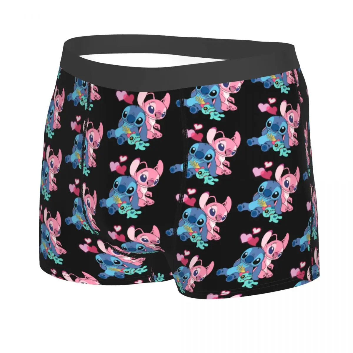 Male Funny Stitch Angel Underwear Disney Anime Boxer Briefs Soft Shorts Panties Underpants