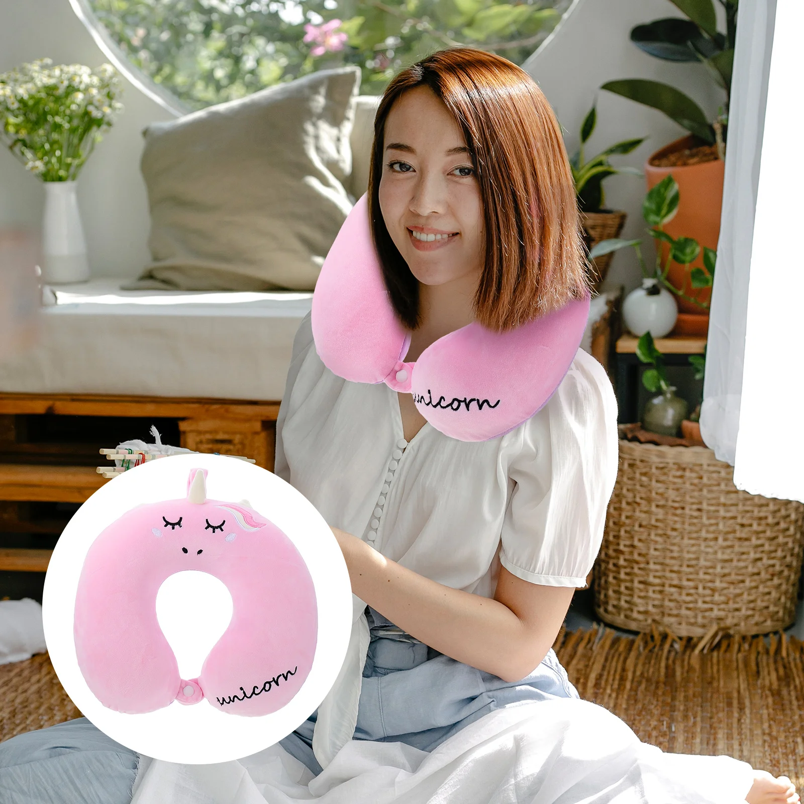 Unicorn U-shaped Pillow Bus Car Sleeping Neck Portable Airplane Lightweight Lovely Polyester Cotton