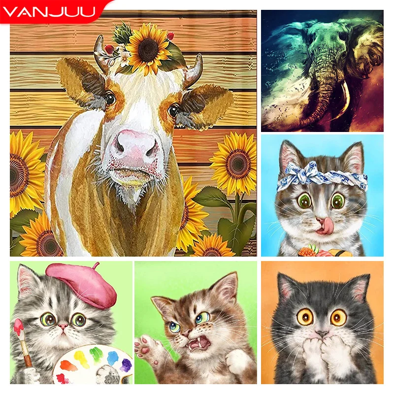 Funny Animal Diamond Painting Cute Cat Cattle Daimond Embroidery Rhinestone Picture Cross Stitch Kit Mosaic Art Handcraft